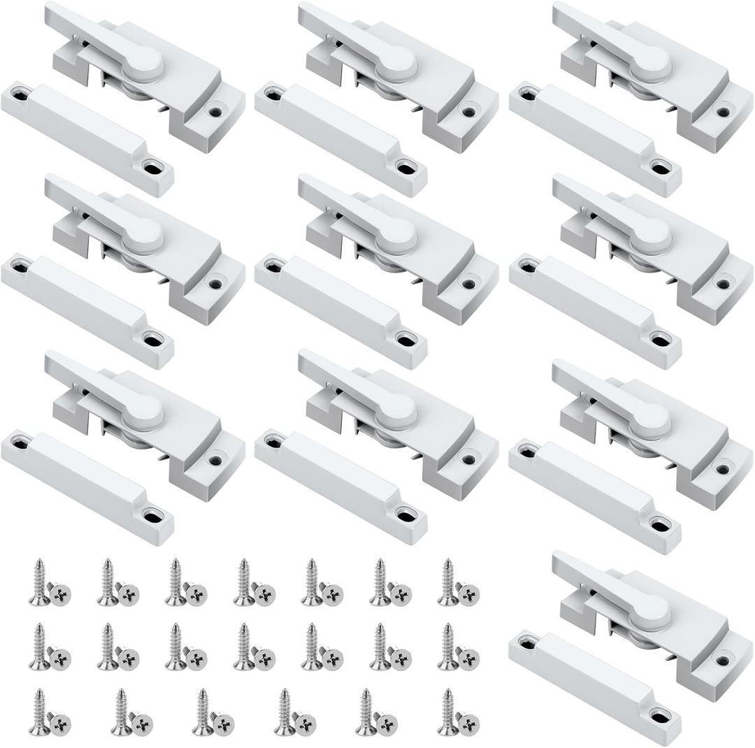 Window Sash Locks, 10 Pack Cam Action White Window Locks, Window Latches with Keeper Diecast Sliding Window Parts Replacement Sash Locks for Sliding Windows Double Hung Windows, White