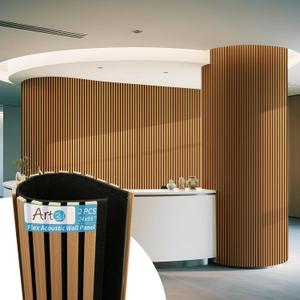Art3d Acoustic Wood Slat Wall Panel with Roll-Flat Design - 95.3 x 23.8 Inch Sound Absorbing Panels for Living Room Columns Corridor Curved Wall Decor, Pack of 2 Teak