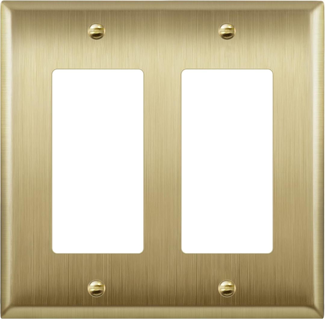ENERLITES Decorator Receptacle or Switch Metal Wall Plate, Stainless Steel 201, Corrosion Resistant, Size 2-Gang 4.50"x 4.57", 7732-BB, Brushed Brass, Gold