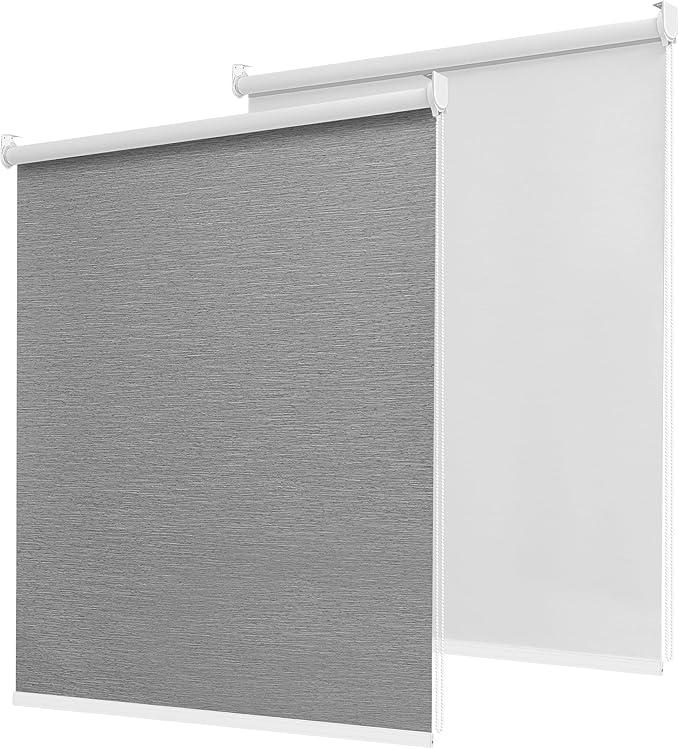 Pesalco 100% Blackout Roller Shades for Indoor Windows with Thermal Insulated Fabric UV Protection Privacy Window Shades for Living Room, Home and Office Grey 26" W x 72" H