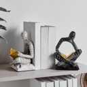 Heavy Duty Book Ends for Shelves, Thinker Decorative Bookends for Heavy Books, Unique Book Stoppers to Hold Book, Bookshelf Accessories, Modern Home Office Decor Aesthetic Black & White