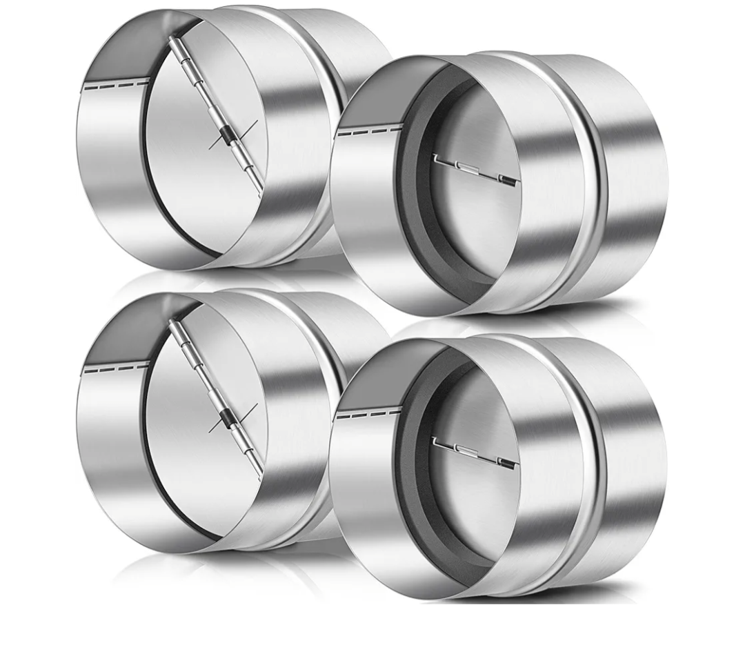 4 Pieces 4 Inch Backdraft Damper One Way Airflow Dryer Vent Backflow Preventer Duct Draft Stopper Inline Fan Vent Deflector with 2 Spring Loaded Folding Blades for Range Hoods Bathrooms Kitchen