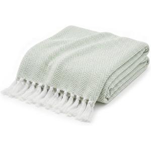 Americanflat 50x60 Throw Blanket - Soft and Breathable Cotton Throw Blanket for Couch, Bed, Chair - Decorative Blankets Perfect for Home or Outdoor Use - Light Green and White Herringbone Design