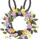 Suncalla Easter Bunny Wreaths for Front Door Artificial Spring Floral Wreath with Pastel Eggs Easter Rabbit Wreath Decoration for Home Indoor Outdoor Window Wall Holiday Party Decor