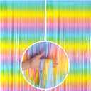 Pastel Rainbow Foil Fringe Curtain Streamers Party Backdrop Foil Fringe Backdrop Curtains Tinsel Streamers for Birthday Party Easter Decorations (2 Pack)