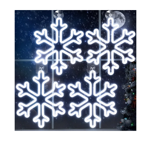VIHOSE 4 Pcs Large Christmas Window Snowflake Lights 12 Inches Battery Powered LED Neon Hanging Lights Snowflake Shaped Sign Decorations for Xmas Tree Holiday Wall Porch Indoor Outdoor Decor