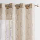 jinchan Beige Boho Sheer Linen Curtains for Bedroom 96 Inch Length Floral Embroidered Semi Sheer Privacy Drapes for Living Room Embroidery Voile Transparent Grommet Window Treatments 2 Panels