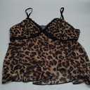 MakeMeChic Women's Plus Size Mesh Lace Leopard Print Cami V Neck Ruffle Hem Shirred Y2k Tops (XX-Large Plus, Multicolor)