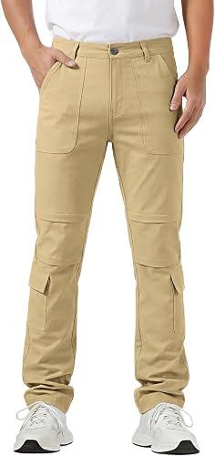 GINGTTO Mens Cargo Pants Slim Fit Stretch Skate Casual Pants for Men Boot Cut Streetwear Khaki Size 32