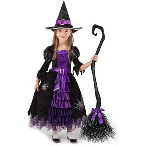 Spooktacular Creations Fairytale Witch Cute Witch Costume Deluxe Set with Broom for Girls (Toddler(3-4 yrs), Purple)