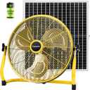 Fanspex 16" Solar Rechargeable Floor Fan for Outdoor, Large Battery Operated Fan with 35W Solar Panel Powered for Patio Gazebo Camping, 360° Tilt