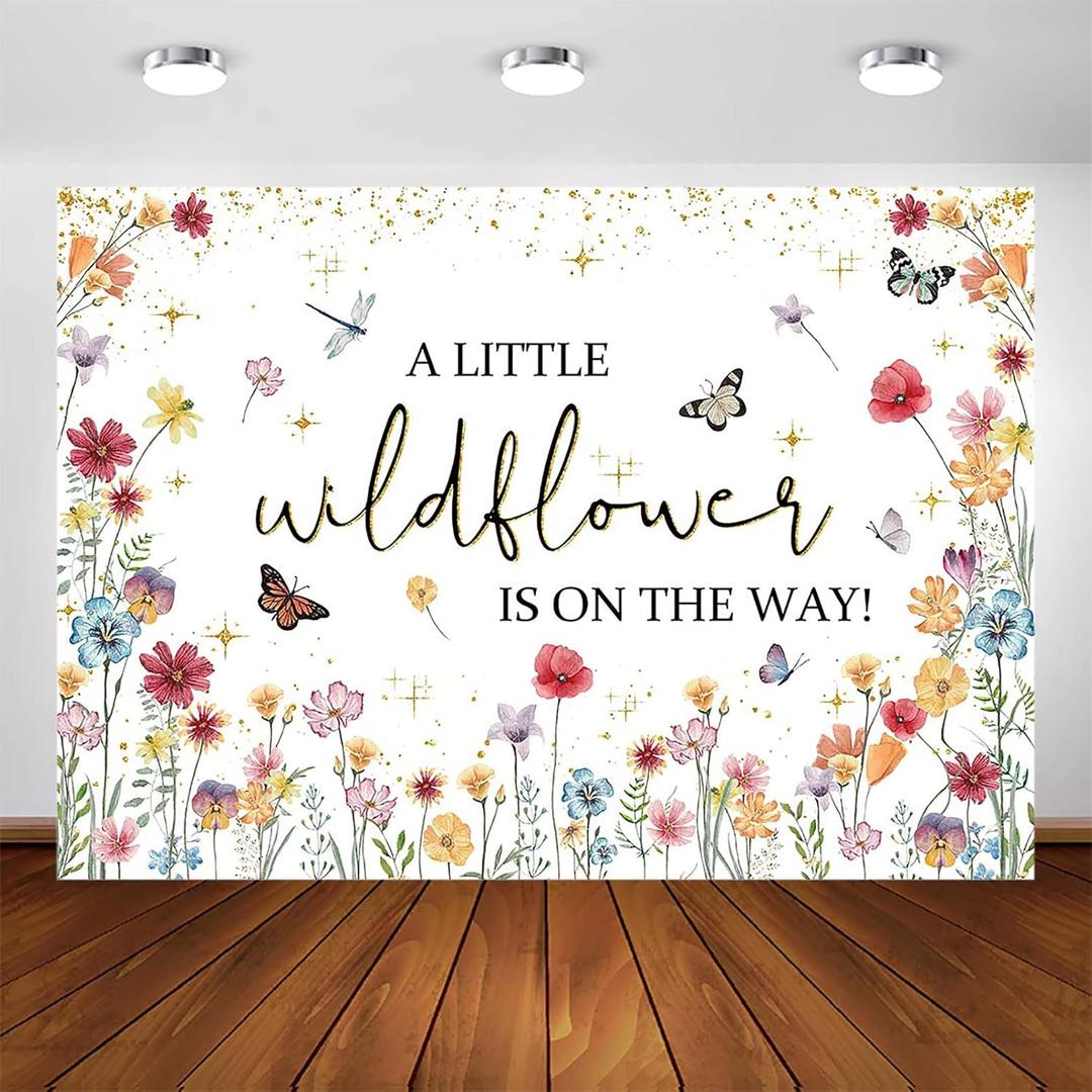 Avezano Wildflower Baby Shower Decorations A Little Wildflower is On The Way Baby Shower Backdrop Floral Theme Baby Girls' New Born Photoshoot Background Banner (7x5ft(84x60in)
