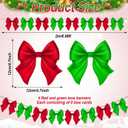 2 x 4 Pcs Red Green Christmas Bow Garland Banner 20ft Pre-Strung Bow Ornaments for Christmas Tree, Wreath, Staircase, Fireplace, Door Wall Hanging Decoration for Xmas Holiday Home Baby Shower Supplies