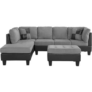 Casa AndreaMilano 3 Piece Microfiber and Faux Leather Sofa and Ottoman Set, 102" W, Grey, EXP002-3PC-GREY