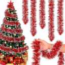 Poen 100 ft Christmas Tinsel Garland Christmas Tree Decorations Metallic Tinsel Thick Twist Garland Xmas Party Supplies for Indoor Outdoor Fireplace Mantle(Red, White)