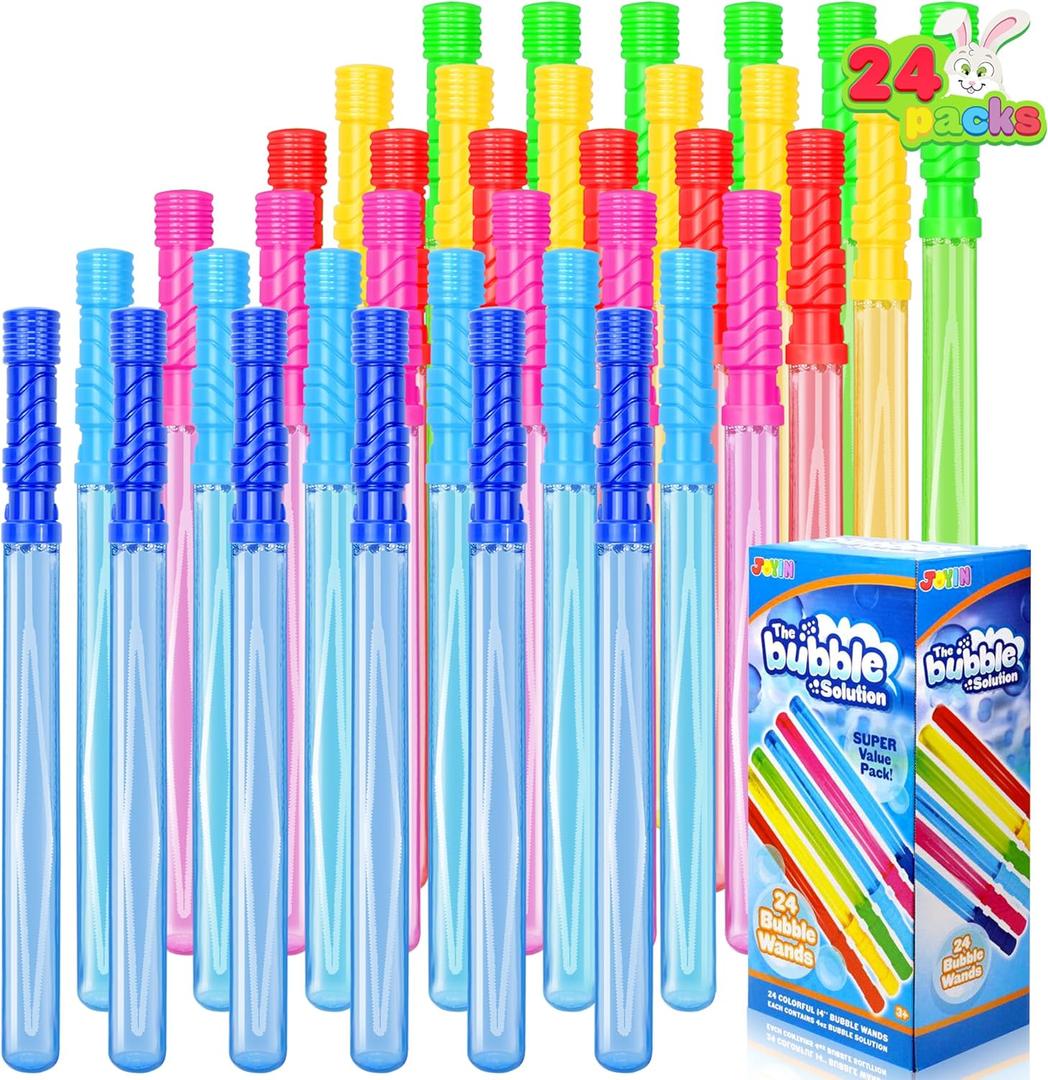 JOYIN 24 Pack 14.6 Big Bubble Wands Bulk (2 Dozen) for Summer Toy, Outdoor/Indoor Activity Use, Easter, Bubbles Party Favors Supplies for Kids