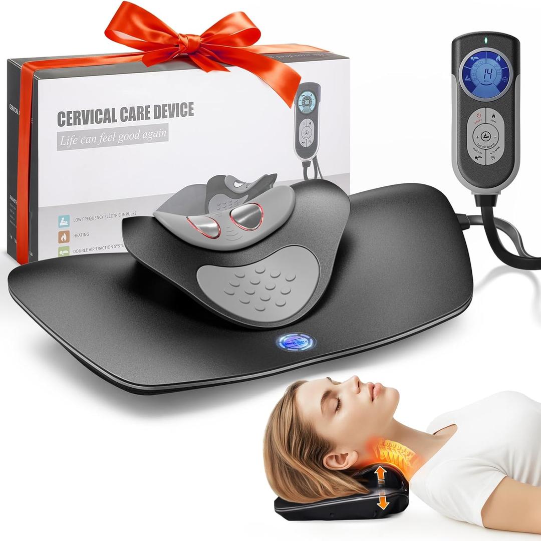 Multi-Functional Cervical Traction Device, Dynamic Neck Massager with Pulsed Electrotherapy & Heat Therapy, 3 Modes&12 Intensities, Neck Stretcher to Relieve Neck Stiffness, Home &Office Use