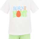 Unique Baby Boys 2pc Shorts Set Outfit Short Sleeve Shirt with Embroidery Design and Shorts, Size: 12 Years
