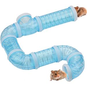 8PCS Hamster Tunnel Tube DIY Assorted Toy Transparent Adventure Pipe Playground Excercise Set for Mouse Syrian Hamster Gerbil Rat (Blue)