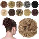 FESHFEN Messy Bun Hair Piece - Wavy Synthetic Chignon Scrunchies for Instant Volume, Elastic Bun Ponytail Hair Extensions Thick Hairpieces for Women, Light Brown & Mixed Blonde 1.50 oz