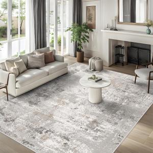 9x12 Washable Living Room Rugs - Modern Abstract Neutral Soft Large Area Rugs for Bedroom Non-Slip Low Pile Thin Stain-Resistant Carpet for Dining Room Home Office (Beige/Grey) (Beige/Grey/Brown)