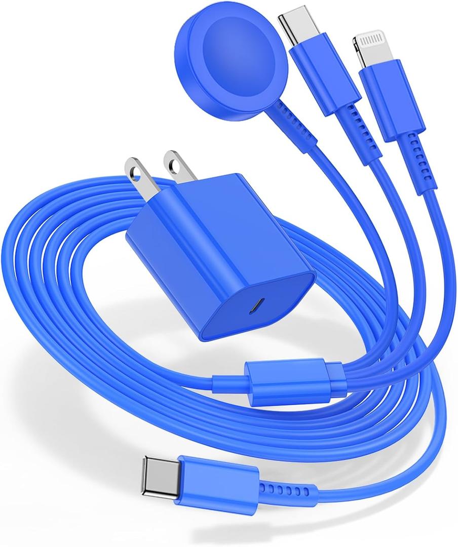 Hcoob for Apple Watch Charger 6FT, 3 in 1 Magnetic Smart iWatch Fast Charger Cable with 20W Type C Wall Charger Block for Apple Watch Series Ultra/SE/9/8/7/6/5/4/3/2/1 & iPhone15/14/13/12/11 (Blue)