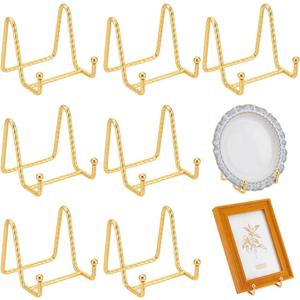 12Pcs Golden Picture Holder Stand, 3 Inch Plate Stands Twist Wire Easel Tabletop Picture Frame Holder Square Iron Easel for Mother's Day Weddings Kitchen Office Room Sign Book Photo Display