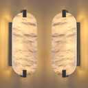 2 Pack 2 Light Oval 12.75" Alabaster Marble Bathroom Wall Sconce Modern Concise Style Wall Light Fixture,Dark Gray Finish for Bedroom Hallway Bedside