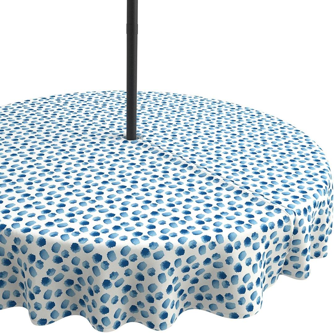 LVTXIII Round Outdoor Tablecloth with Umbrella Hole and Zipper, Water-Repellent 60 Inch Patio Table Cover for Bistro, Garden, Patio & Picnic, Brush Blue