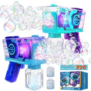 Eaglestone Bubble Gun for Kids 2 Packs, Automatic Bubble Machine, 10-Hole Bubbles Wands Blaster for Toddlers with LED Lights & Solution, Easter, Party Favor, Outdoor Toys for Boys & Girls (Blue,purple)