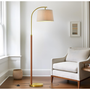 GSAFAVA 62.5" Wood Floor Lamp for Living Room Gold with Foot Switch Arc Standing Tall Lamps for Bedroom Mid Century Modern Corner Floor Lamps for Office Nursery Industrial Reading Light Room Lamp