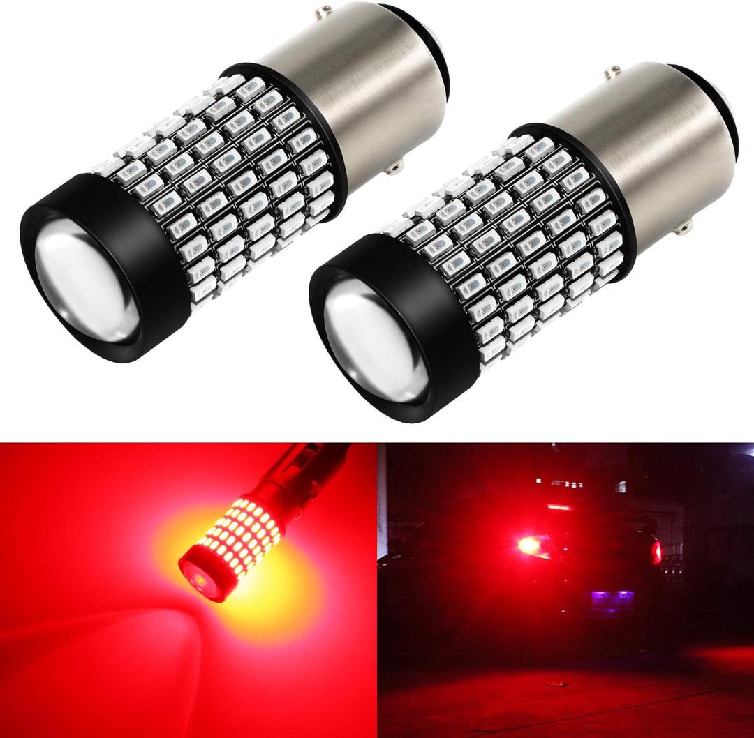 PHINLION 1157 LED Brake Light Bulbs, 2800 Lumens Super Bright 3014 103SMD 2057 2357 7528 BAY15D Red LED Bulb for Turn Signal Blinker Tail Stop Lights, Pack of 2