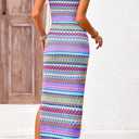 PRETTYGARDEN Womens Maxi Tank Spring Dress Sleeveless Crew Neck Striped Side Slit Casual Long Bodycon Dresses (Blue, L)