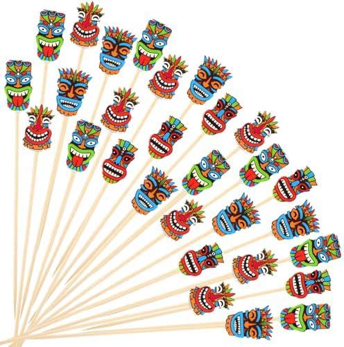 Blushtier 400 Pcs Tiki Martini Toothpicks for Olives Bamboo Cocktail Picks Hawaiian Luau Garnish Tropical Drink Picks Tiki Cocktail Sticks for Appetizers Food Fruit Beach Holiday Party Favors