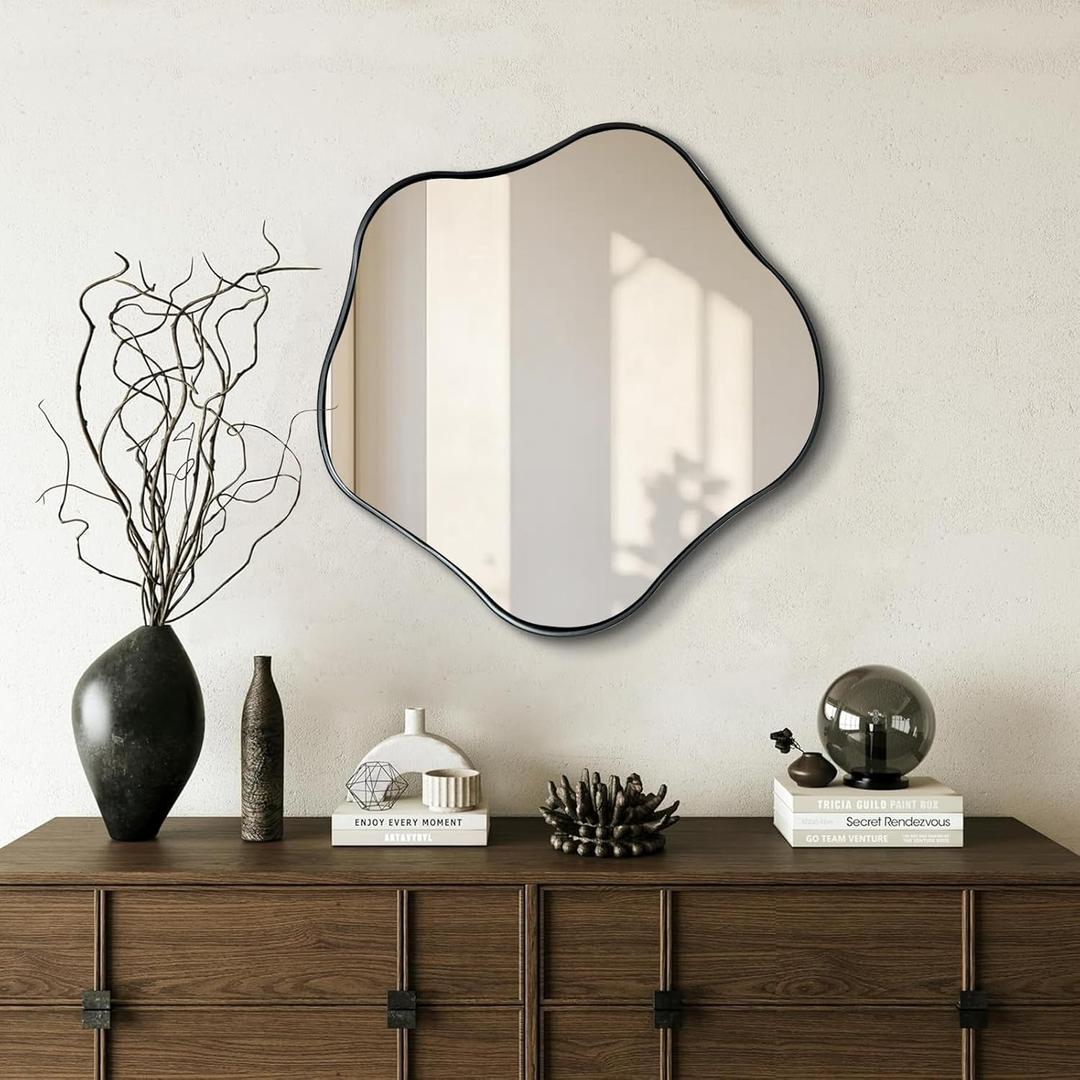 Irregular Shaped Mirror, 20" Modern Scalloped Mirrors, Asymmetrical Wall Mirror Decorative, Wavy Round Mirrors for Living Room Bathroom Bedroom Hallway Entryway Fireplace
