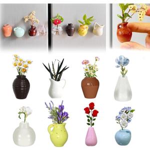8Pcs Cute Mini Vase Magnets for Fridge, 3D Ceramic Vase for Refrigerator Decoration, Kitchen Locker, Office Decoration, Car Decoration