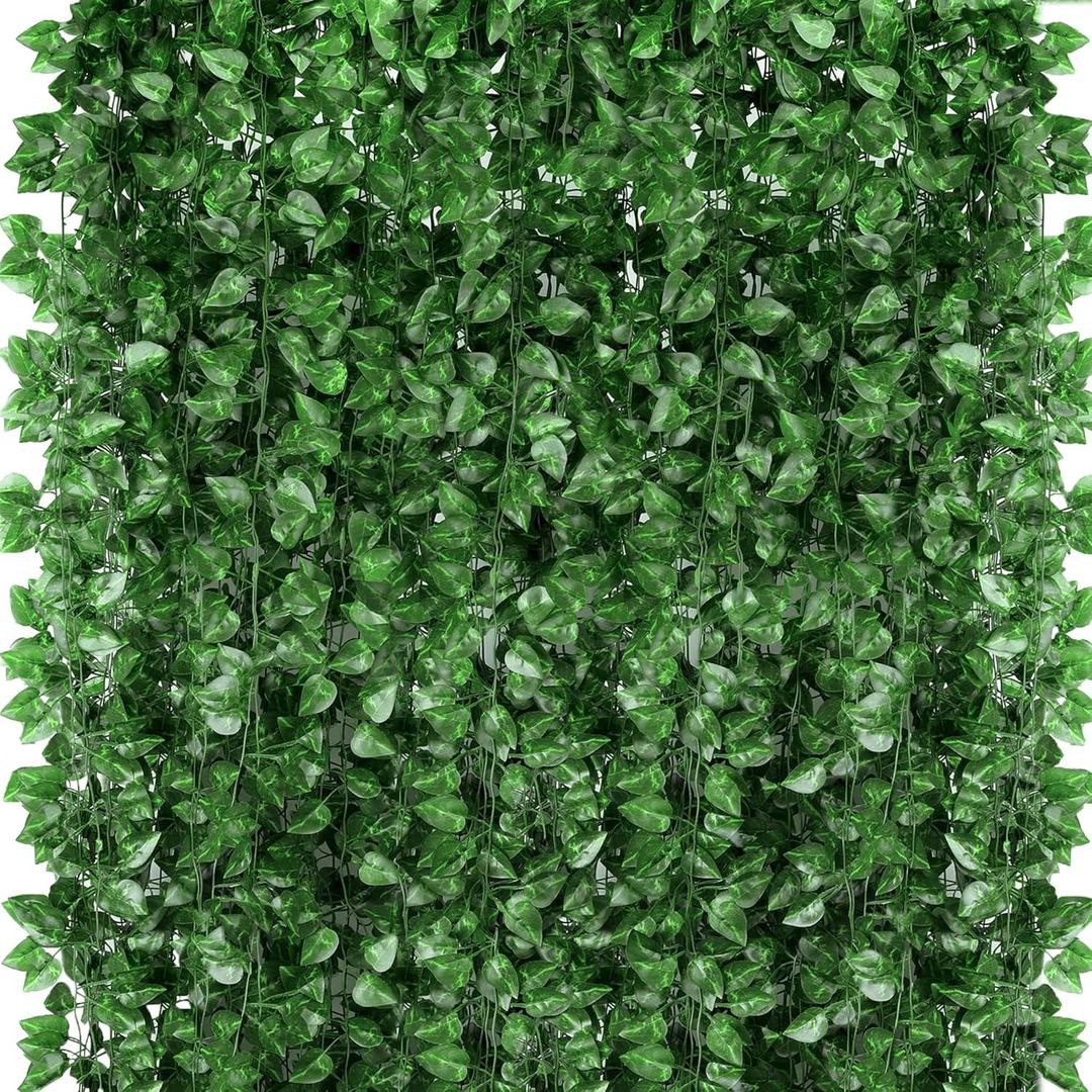 720 Feet 96 Pack Fake Greenery Hanging Garland, Ivy Leaf Plants, Vine Leaves, Fake Flowers Foliage for Bedroom Garden Wall Decor (Epipremnum Aureum - 96 Pcs)