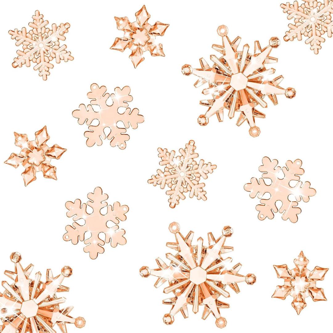 Dilunave 40 Pieces Champagne Christmas Snowflake Ornaments Acrylic Christmas Tree Decorations Crystal Snowflakes Translucent Winter Hanging Ornaments for Xmas Tree DIY Crafts