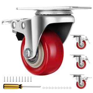 Caster Wheels 2 Inch, Heavy Duty Caster Wheels Set of 4, Swivel Castor Wheels with Dual Locking Brakes, Silent Polyurethane (PU), 360 Rotation, for Furniture and Workbench, Load 600lbs