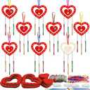 Fennoral 27 Pack Heart Wind Chime Kit for Kids Make You Own Red Heart Valentine's Day Craft DIY Coloring Wooden Ornaments for Kids Art and Craft Valentine's Day Gifts Party Decoration