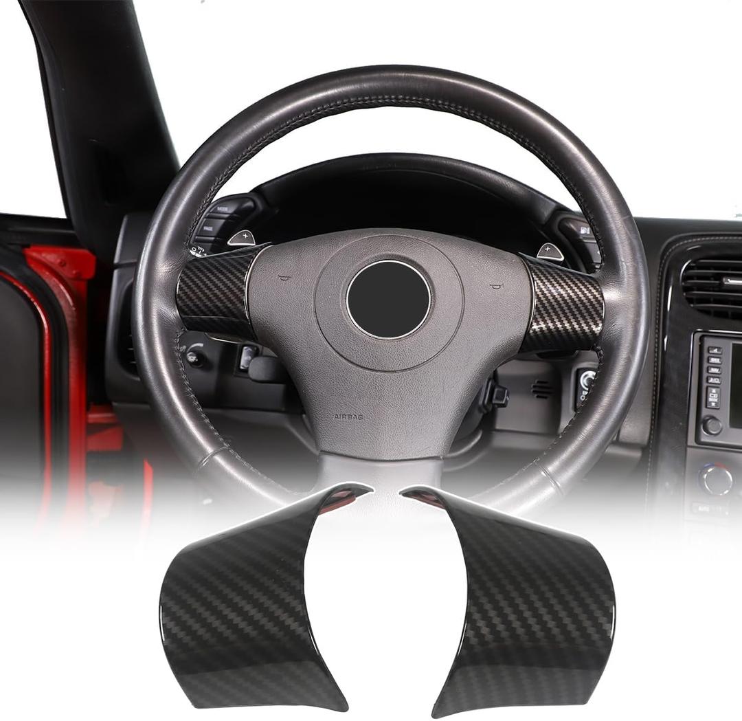 Car Steering Wheel Button Frame For Chevrolet Corvette C6 2005-2013 Car Steering Wheel Panel Protection Sticker Interior Accessories Without Holes (Carbon Fiber)