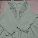 MSHING Women's Plus Solid Color Casual top 3/4 Sleeve V-Neck Hollowed Out Embroidered Button up Shirt (Green, XXXL)
