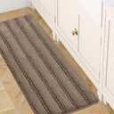 H.VERSAILTEX Bath Rugs for Bathroom Non Slip Bath Mats Extra Thick Chenille Striped Bath Rug Runners 47" x 17" Absorbent Fluffy Soft Shaggy Mats Dry Fast Plush Area Carpet for Bath Room - Taupe Brown