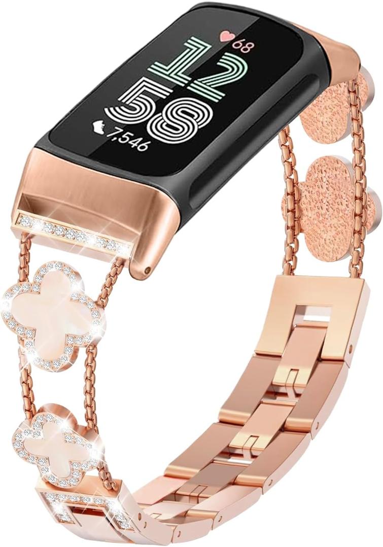 Bling Metal Band Compatible with Fitbit Charge 6/ Charge 5 for Women, Dressy Bracelet Jewelry Watch Band for Fitbit Charge 6 Fitness & Health Tracker