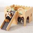 Guinea Pig Castle Extra Large, Sturdy Wooden Hideout House Ventilated Multi-Entry Small Animal Habitat, Easy to Assemble for Guinea Pigs, Bunnies, Hamsters, and Chinchillas
