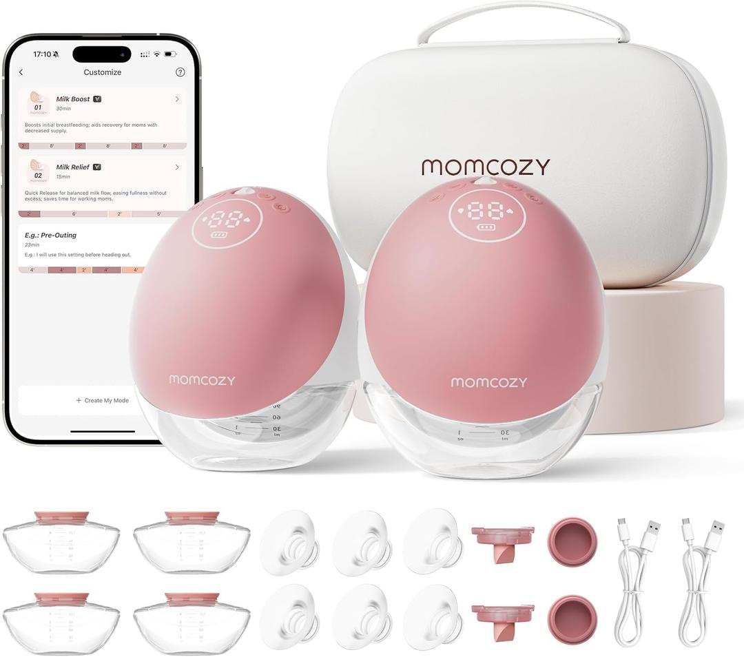 Momcozy Wearable Breast Pump, Hands Free Upgraded Mobile Flow | M9, App Discreet Control with Personalized Multi-Modes & 15 Levels, Wearable Breast Pump 24mm, 2 Pack Cozy Red