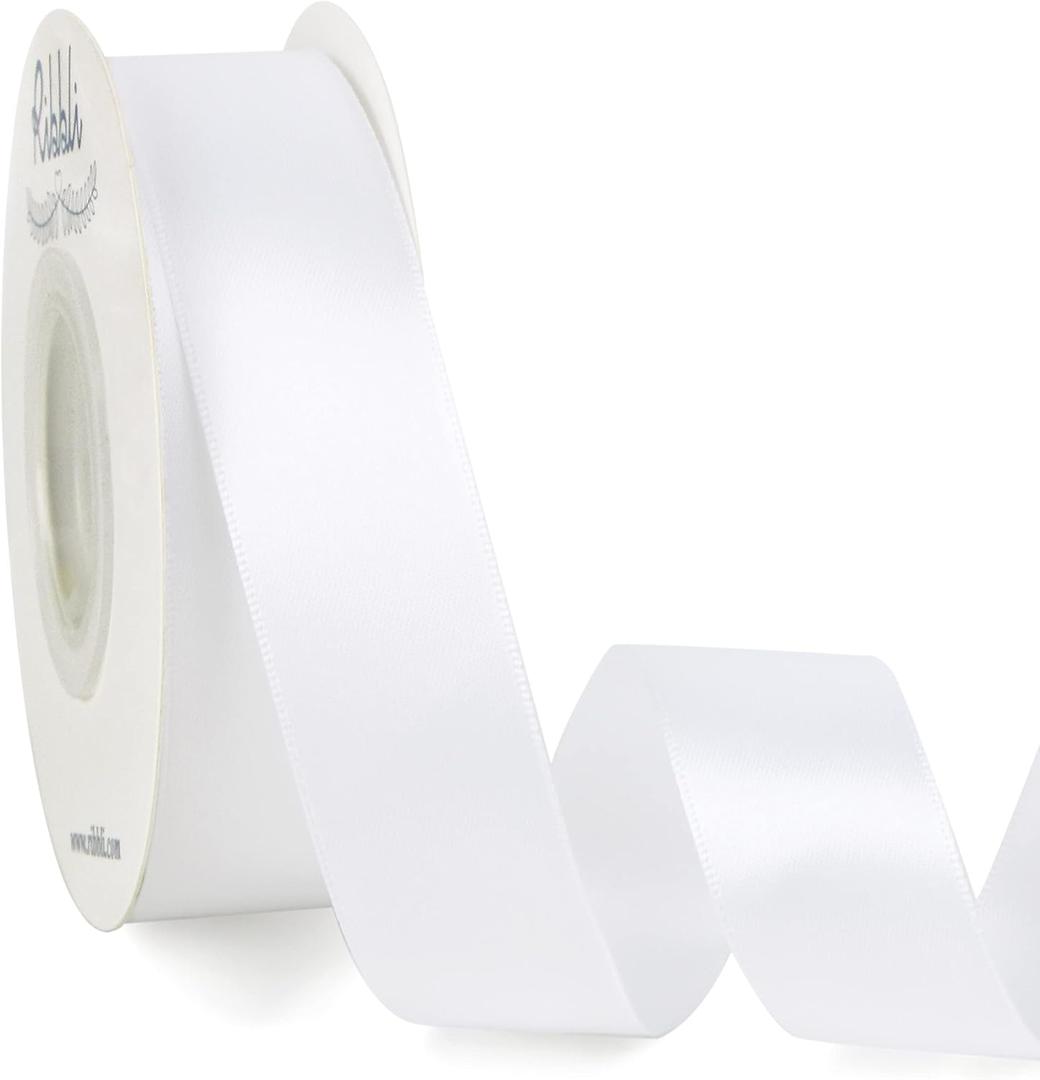 Ribbli Double Faced White Satin Ribbon, 1” x Continuous 25 Yards, Use for Bows Bouquet, Gift Wrapping, Floral Arrangement