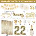 22nd Birthday Decorations, Champagne Gold Happy 22 Birthday Decorations with Sash and Crown, Banner, Fringe Curtains, Hanging Paper Fans, 22 Year Old Gifts