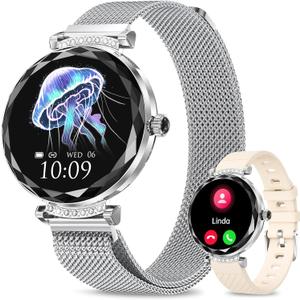 Smart Watches for Women(Answer/Make Call), 1.19" AMOED Smartwatch for Android iPhone,Fitness Tracker with 120+ Sport Modes, IP68 Waterproof, Heart Rate/Sleep/Spo2 Monitor, Activity Tracker Silver