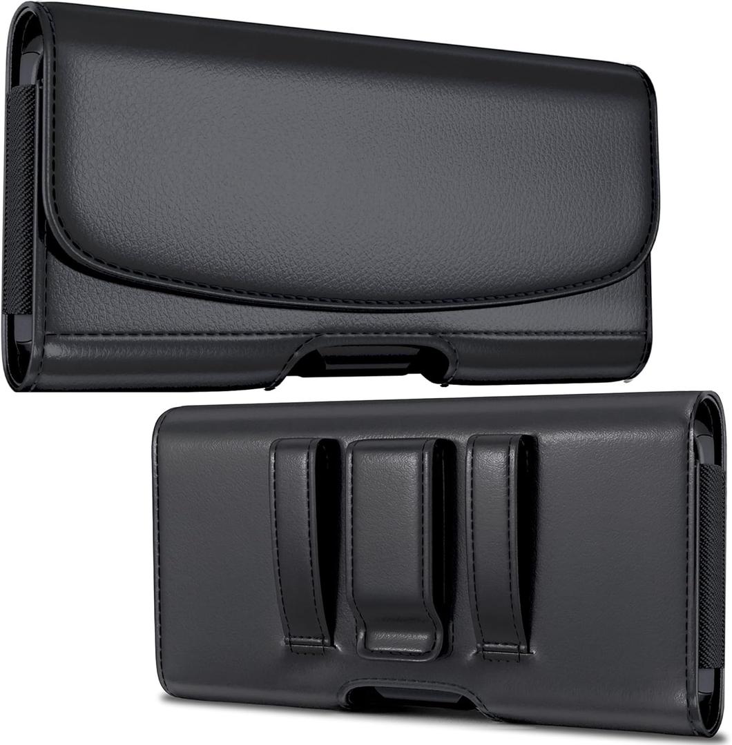 Cell Phone Belt Holder with Clip, Holster for Men, Premium Cellphone Pouch Case for iPhone 17, 16e, 16, 15, 14, 13, 12, 11 & Pro Models, (Fits with Otterbox Commuter Case on), Black